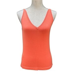 DANA Buchman Sweater Bright Coral Sleeveless V-Neck Silk Blend Petite Medium
